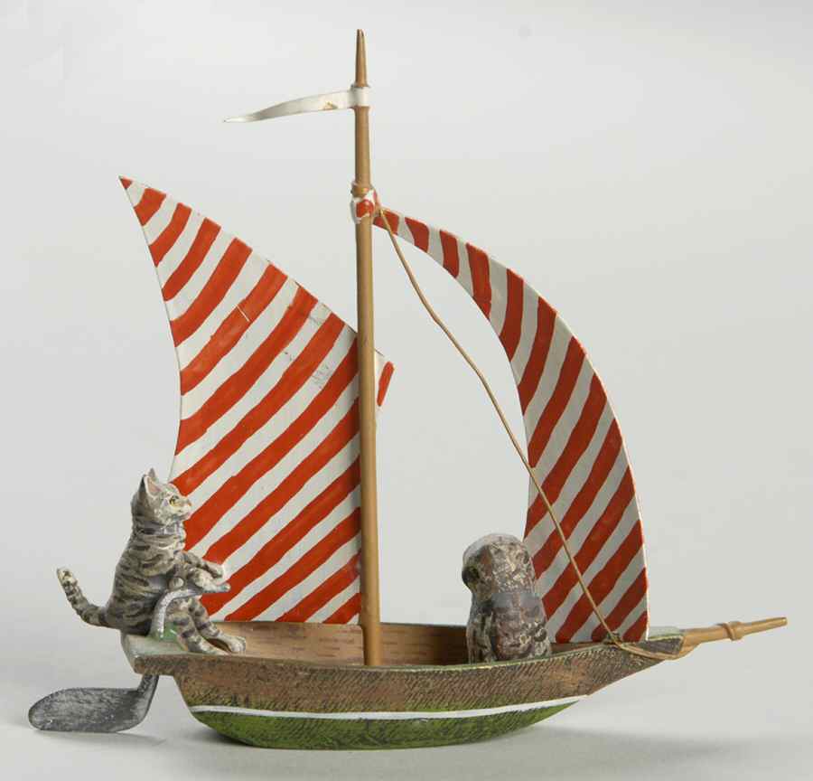 Vienna Bronze Cat/Owl On Boat - No Box by Vienna Bronze-1