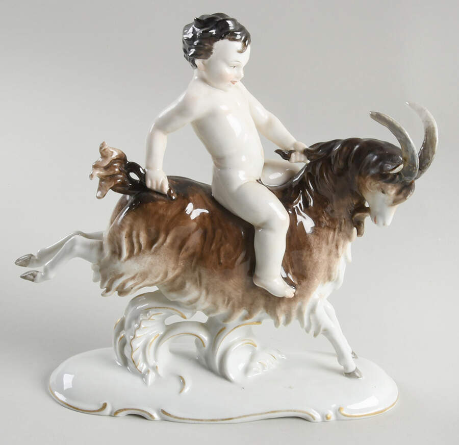 Volkstedt Figurines Cherub Riding A Goat - No Box by Volkstedt Porcelain-1
