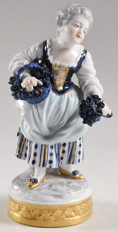 Volkstedt Figurines Woman With Flower Basket - No Box by Volkstedt Porcelain-1