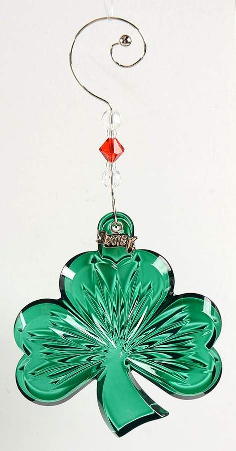 Annual Shamrock Ornament Shamrock Green - Red Enhancer - Boxed by Waterford Crystal-1