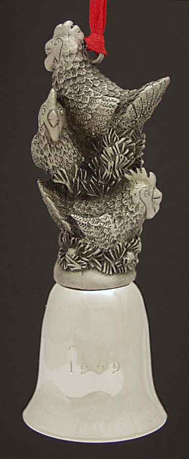 Twelve Days of Christmas-Mini Bell Three French Hens - Boxed by Wallace Silver-1