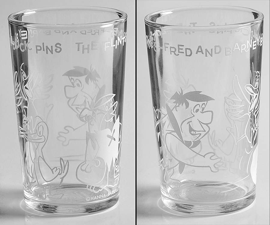 Flintstones Glasses 1962  Fred & Barney Bowl Duckpins - No Box by Welchs-1