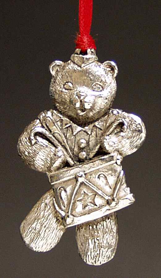 Wallace Pewter Christmas Ornament Teddy Bear With Drum - No Box by Wallace Silver-1