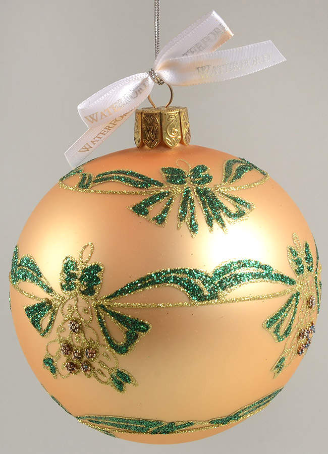 Green with Gold, Silver, White Holiday Ribbons Gold Ball - No Box by Waterford Crystal-1