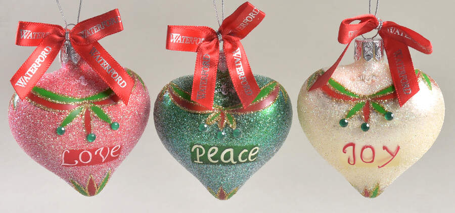 Red and Green with White, Silver Hearts-Love,Joy,Peace (Set Of 3) - No Box by Waterford Crystal-1