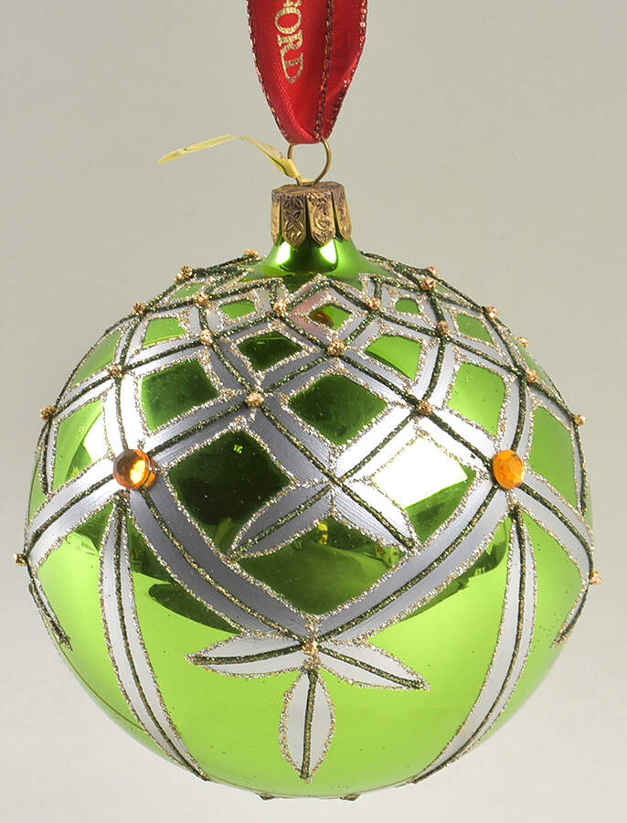 Green with Gold, Silver, White Chartreuse Lismore Ball - Boxed by Waterford Crystal-1