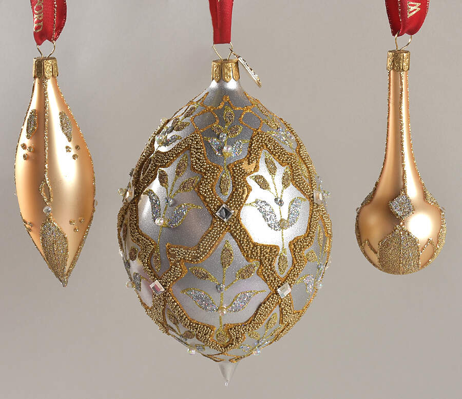 Jim O'Leary Beaded Lace Ornaments Silver Beaded Lace Spire (Set/3) - No Box by Waterford Crystal-1