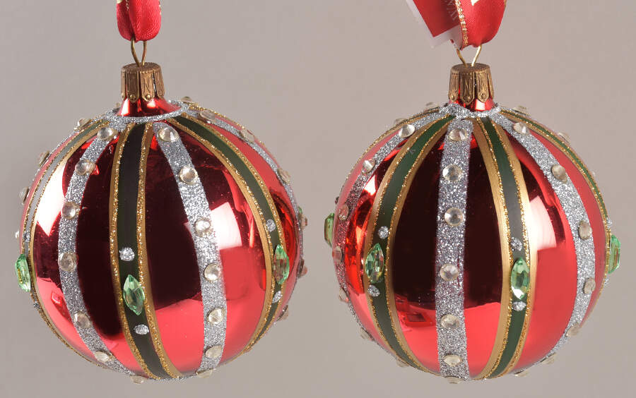 Holiday Heirloom Red, Green, Gold Ruby Ball (Set Of 2) - No Box by Waterford Crystal-1