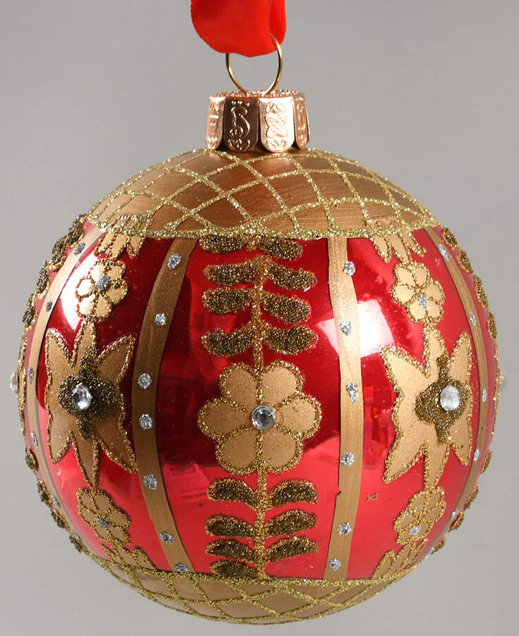Holiday Heirloom Red and Gold Red Holiday Floral Ball - No Box by Waterford Crystal-1