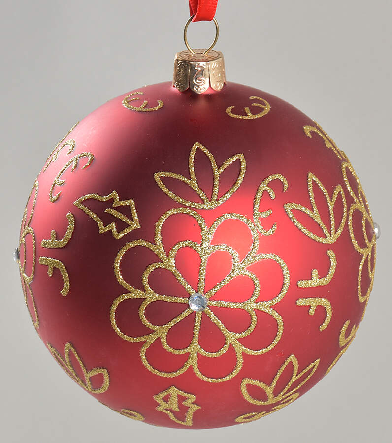 Holiday Heirloom Red and Gold Flower Burst Ball - Boxed by Waterford Crystal-1