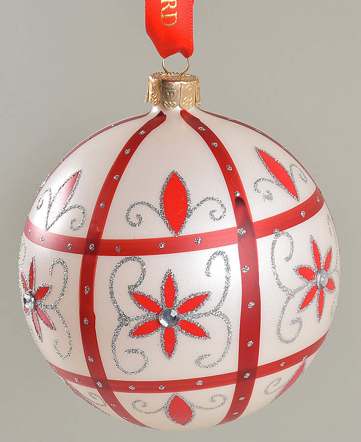 Holiday Heirloom-Red, White, Silver Holiday Lace Ball - Boxed by Waterford Crystal-1