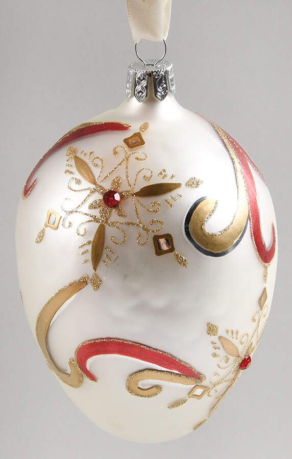 Holiday Heirloom Red and Gold Swirling Snowflake Egg - Boxed by Waterford Crystal-1