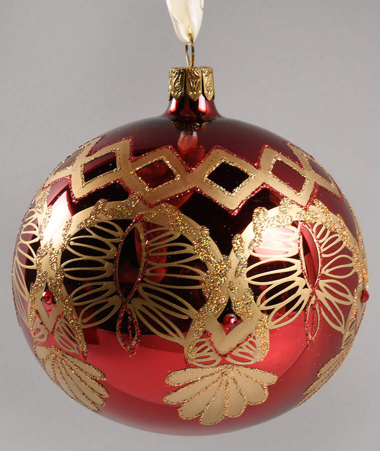 Holiday Heirloom Red and Gold Burgundy Peacock Ball - No Box by Waterford Crystal-1
