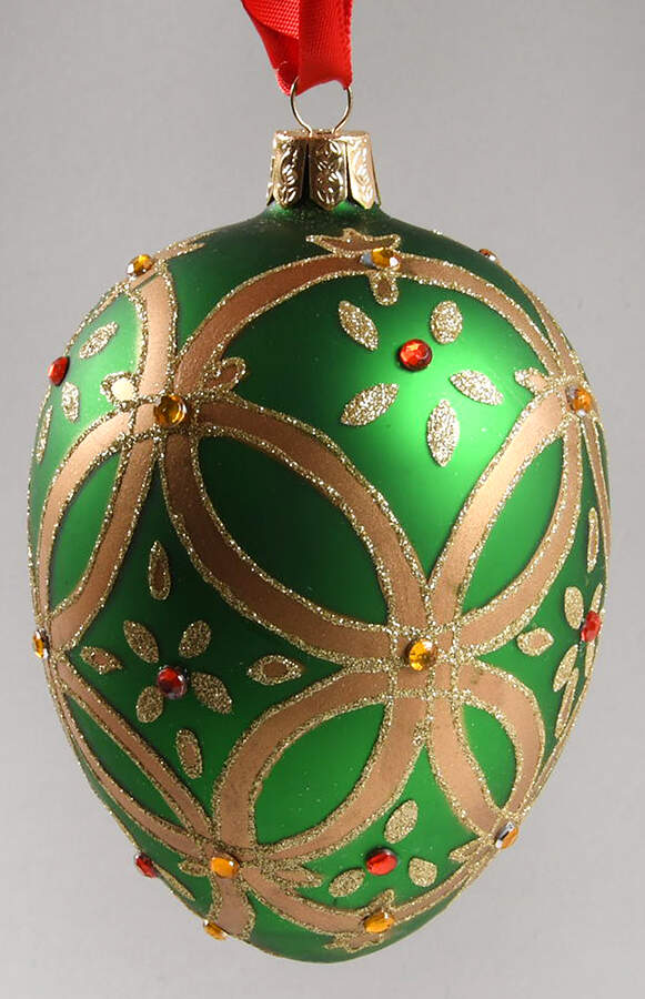 Green with Gold, Silver, White Fanciful Egg - No Box by Waterford Crystal-1
