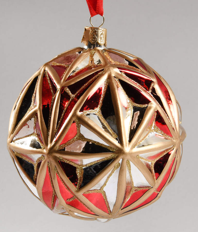 Holiday Heirloom Red and Gold Stained Glass Ball - No Box by Waterford Crystal-1
