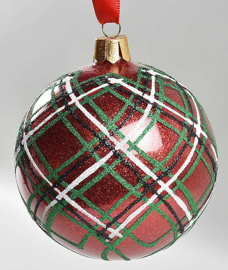 Red and Green with White, Silver Plaid Glitter Ball - No Box by Waterford Crystal-1