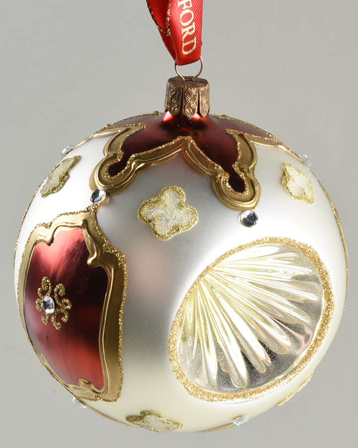 Holiday Heirloom Red and Gold Scarlet Panel Ball With Reflector - No Box by Waterford Crystal-1