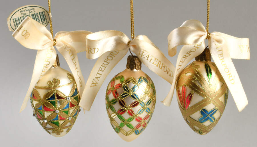 Multicolor on Champagne, White, Gold Mini Majestic Eggs (Set Of 3) - No Box by Waterford Crystal-1