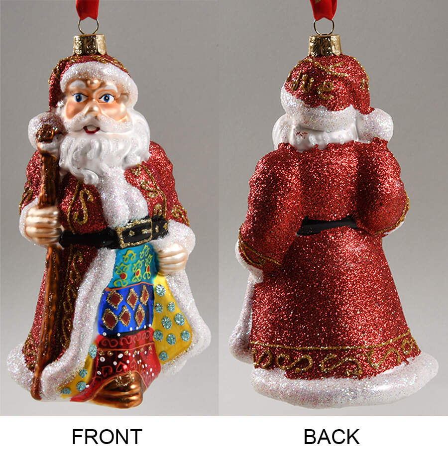 Holiday Heirloom Santa Ornaments Quilted Santa-Allover Glitter - Boxed by Waterford Crystal-1