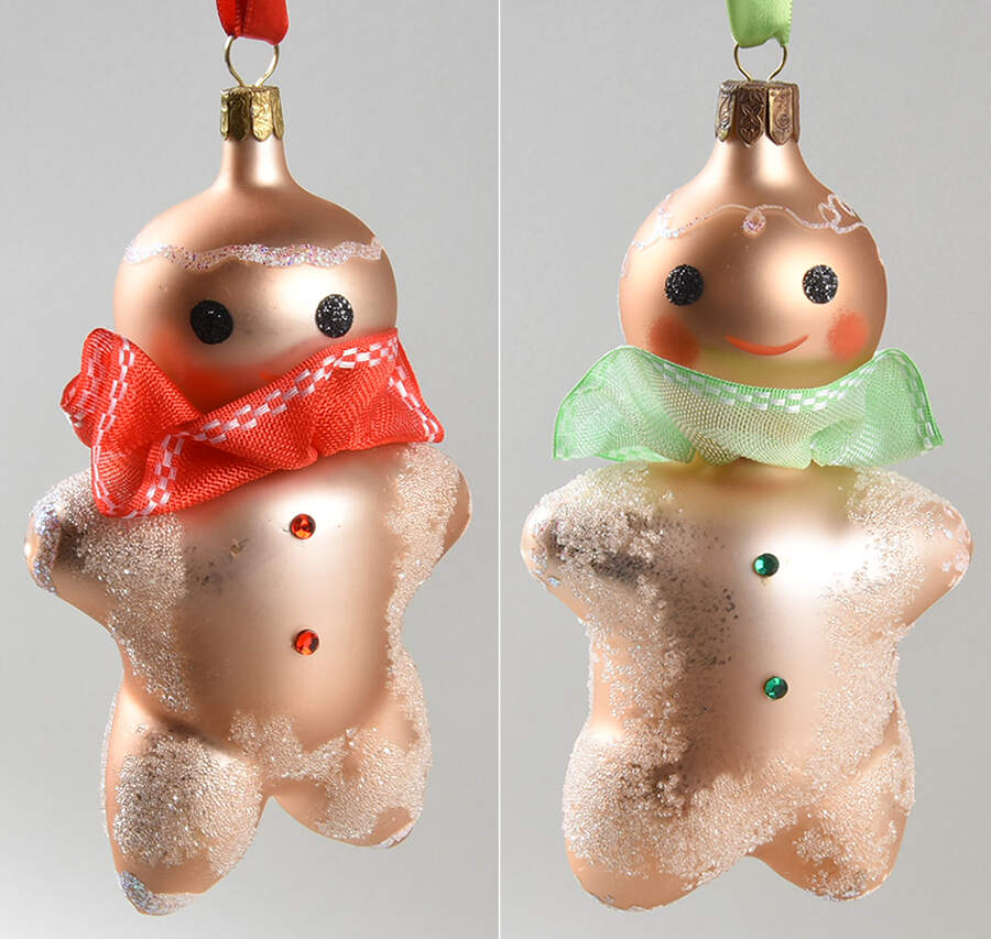Holiday Heirlooms Ornaments Gingerbread Pair-Red,Green Neck Ruffles - Boxed by Waterford Crystal-1
