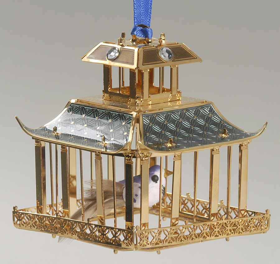 Brass and Enamel Ornaments Edwardian Pagoda Birdcage - No Box by Waterford Crystal-1