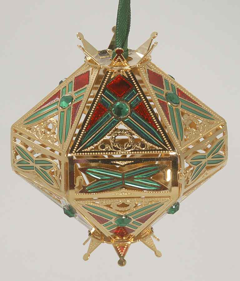 Brass and Enamel Ornaments Renaissance Diamond Top-Red,Green - No Box by Waterford Crystal-1