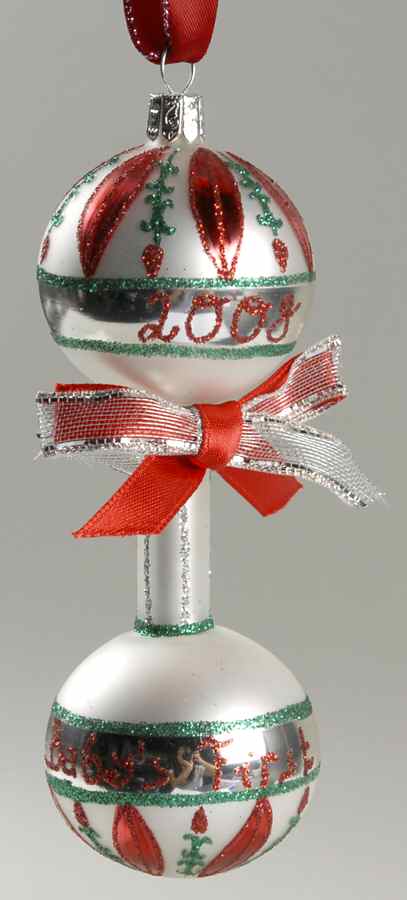 Baby's 1st Christmas Baby Rattle-Red/Green-Dated 2008 - No Box 108 by Waterford Crystal-1