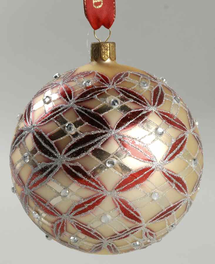 Holiday Heirloom Red and Gold Ivory Thatched Ball - No Box by Waterford Crystal-1
