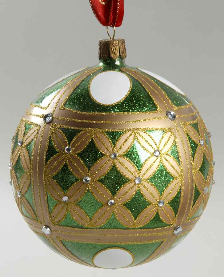 Green with Gold, Silver, White Colleen Ball - Boxed by Waterford Crystal-1