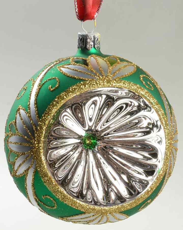 Green with Gold, Silver, White Emerald Scroll Reflector Ball - No Box by Waterford Crystal-1