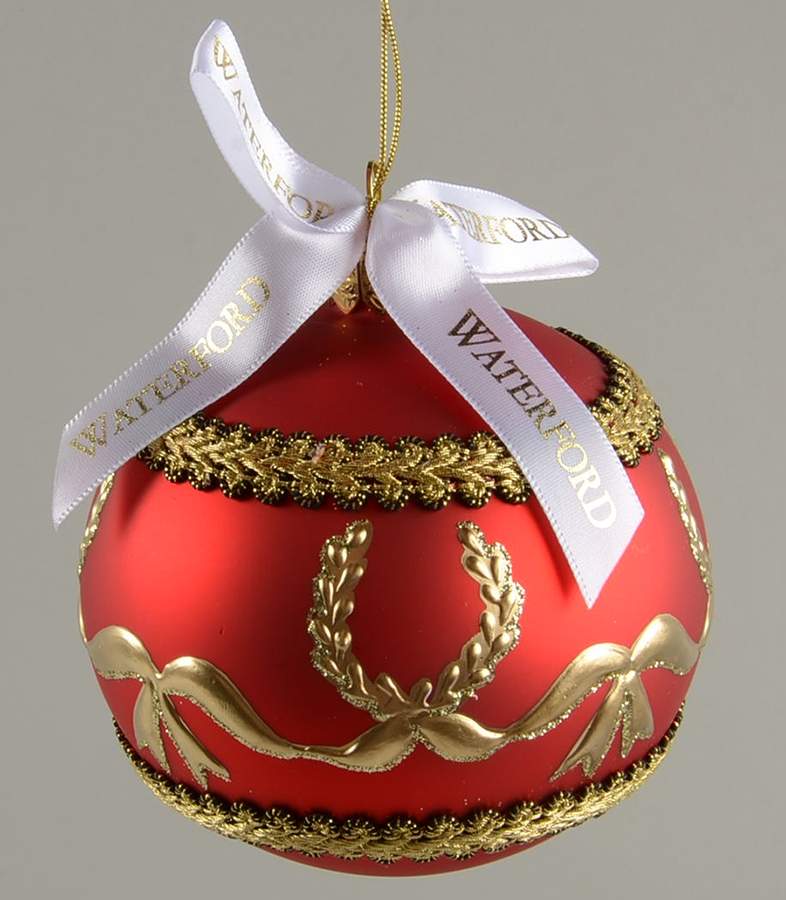 Holiday Heirloom Red and Gold Golden Ribbon Ball - Boxed by Waterford Crystal-1