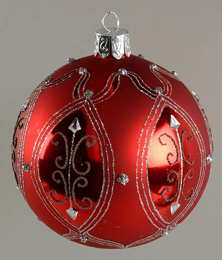 Holiday Heirloom-Red, White, Silver Diamond Filigree Ball - Boxed by Waterford Crystal-1