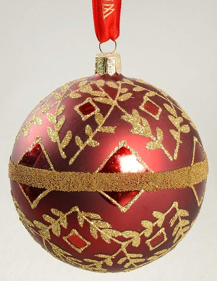 Holiday Heirloom Red and Gold Gold Leaf Ball - No Box by Waterford Crystal-1