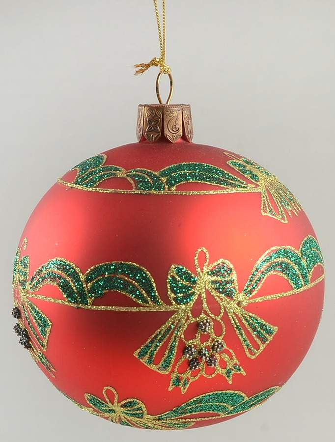 Holiday Heirloom Red, Green, Gold Holiday Ribbons Ball - No Box by Waterford Crystal-1