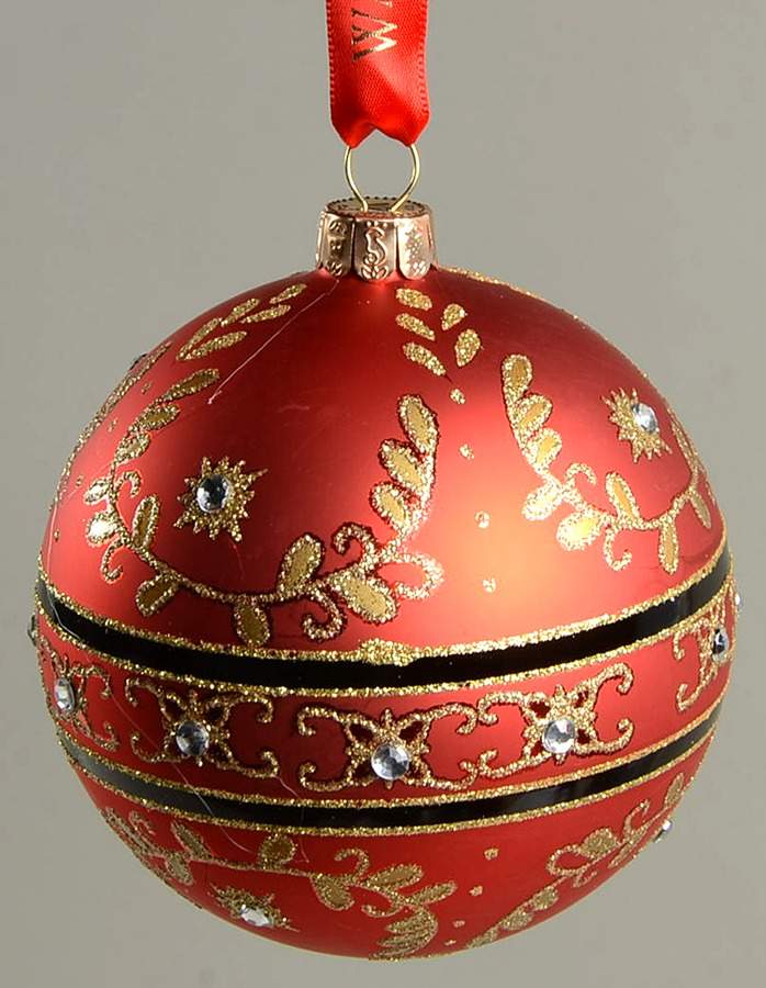 Holiday Heirloom Red and Gold Majestic Scroll Ball - No Box by Waterford Crystal-1