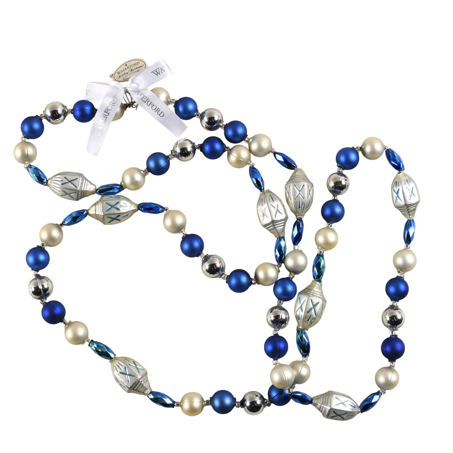 Blue and White Holiday Heirloom Diamond Cone Festival Garland - Boxed by Waterford Crystal-1