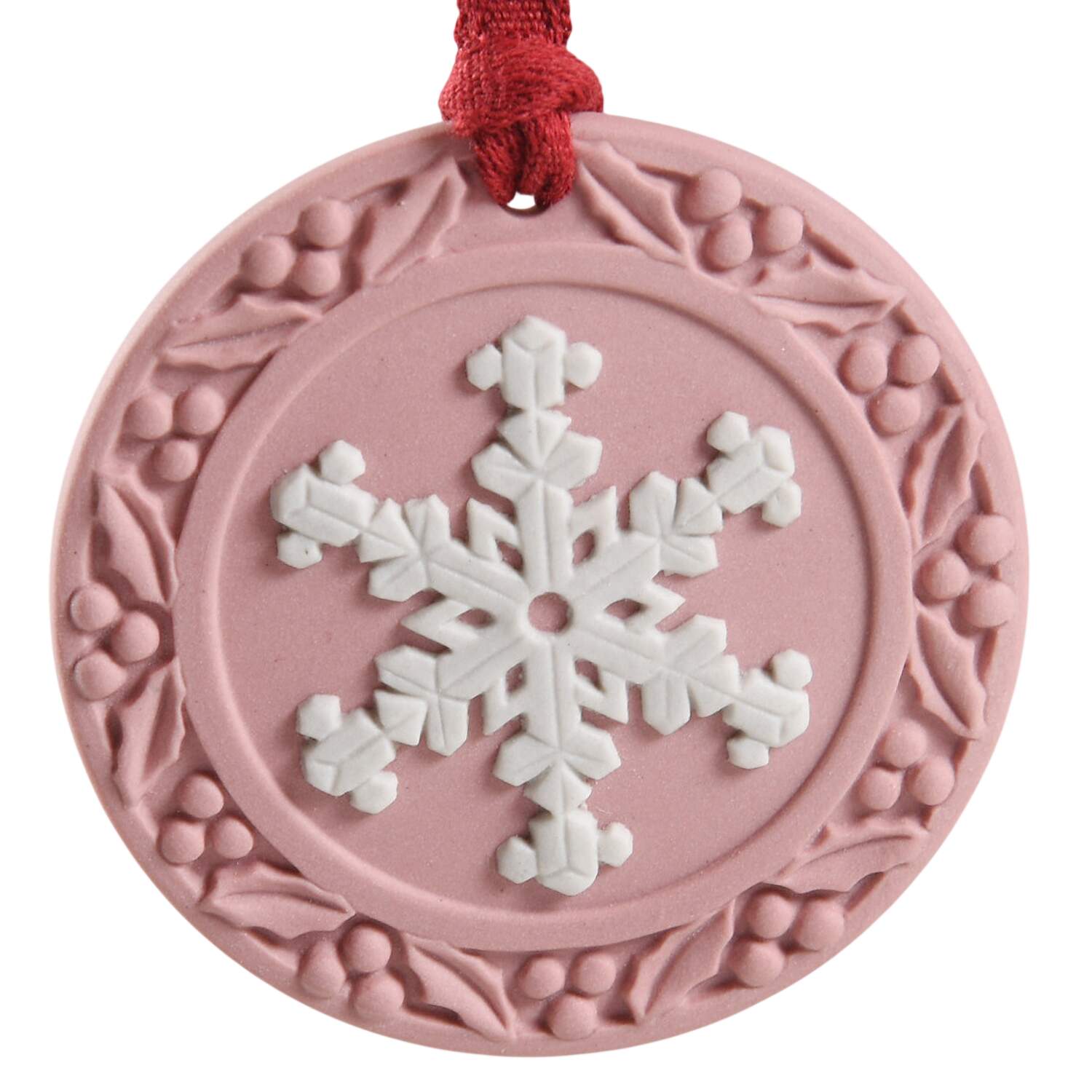 Jasperware Cameo Ornament Snowflake Ornament- Pink/Wht - No Box by Wedgwood-1