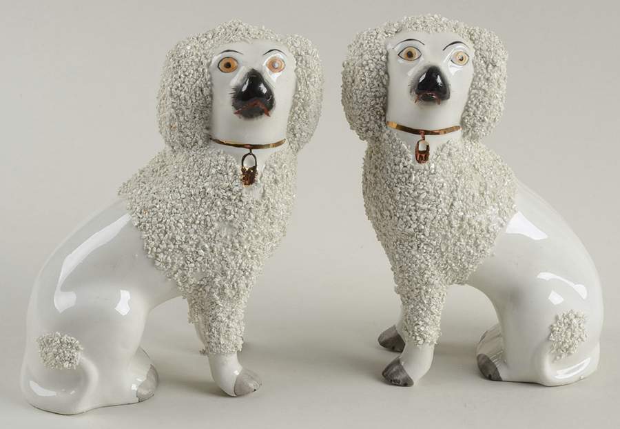 Staffordshire Spaniels Sitting Pair - White Fur - No Box by William Kent Potteries-1