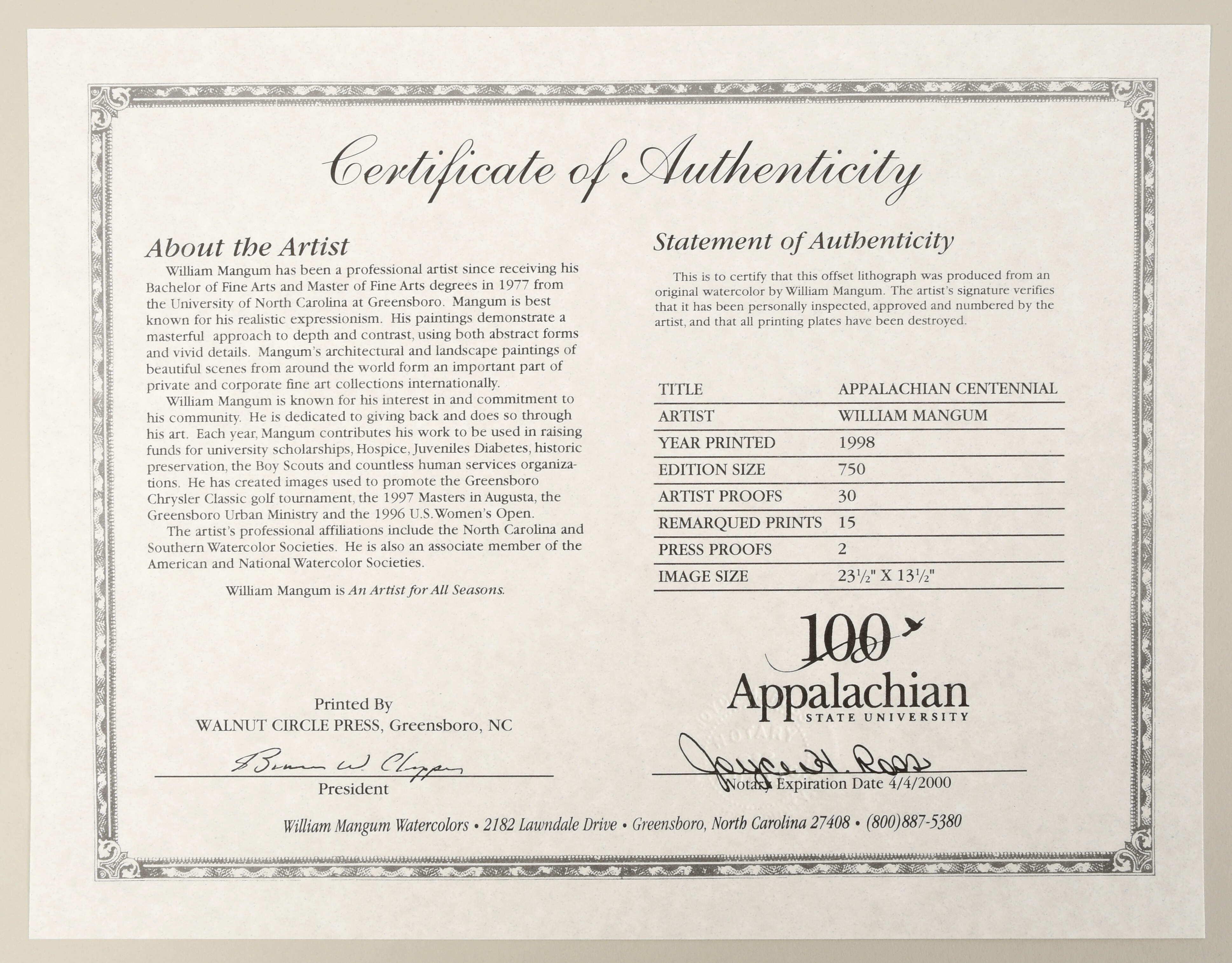 William Mangum Prints Appalachian Centennial - Boxed by William Mangum-2