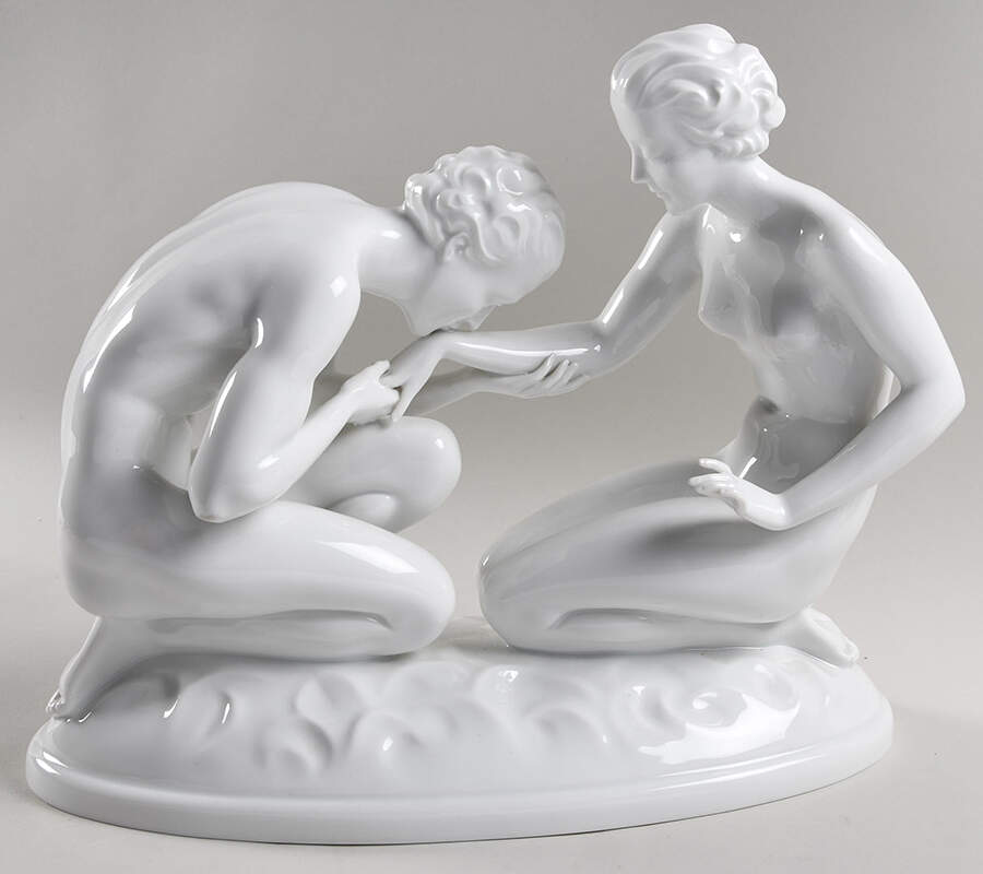 All White Figurines Couple Hand Kiss - No Box by Wiener Porzellan-1