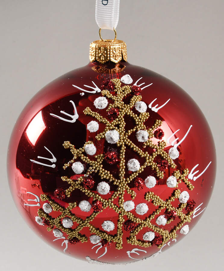 Holiday Heirloom Red and Gold Winter Tree Ball - Boxed by Waterford Crystal-1