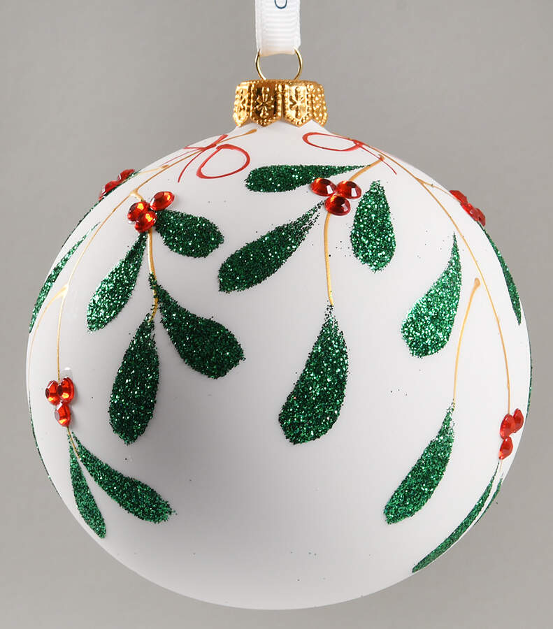 Red and Green with White, Silver Mistletoe Bauble - No Box by Waterford Crystal-1