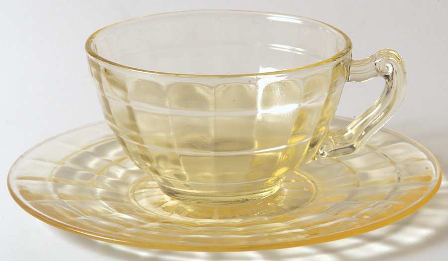 Block Optic Yellow Cup and Saucer, No Ring Bread & Butter Plate by Anchor Hocking-1