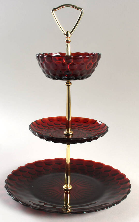 Bubble Ruby 3 Tier Tidbit by Anchor Hocking-1