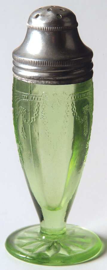 Cameo Green Footed Shaker & Metal Lid by Anchor Hocking-1