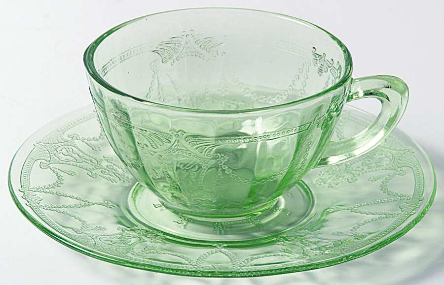Cameo Green Cup and Saucer/Bread and Butter-Plain Handle by Anchor Hocking-1