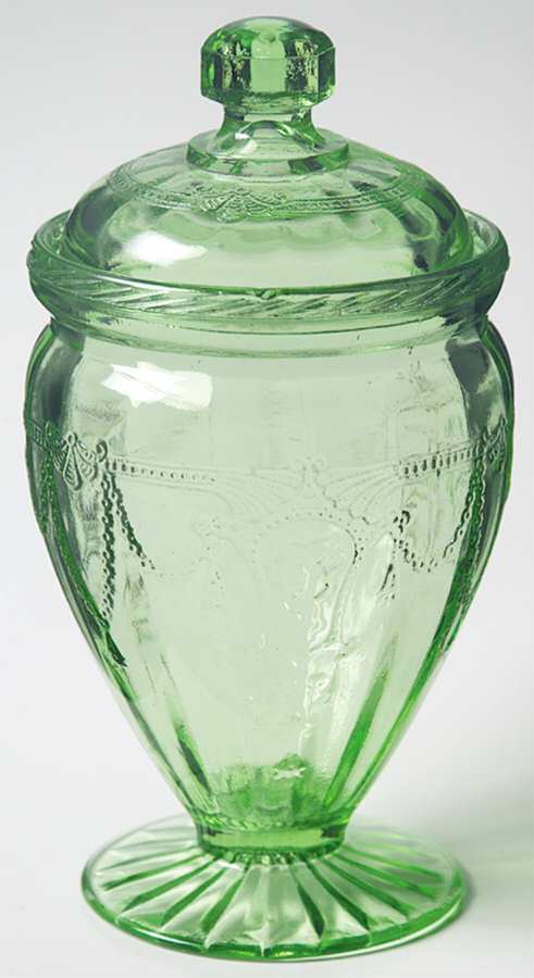 Cameo Green Footed Candy Dish & Lid by Anchor Hocking-1