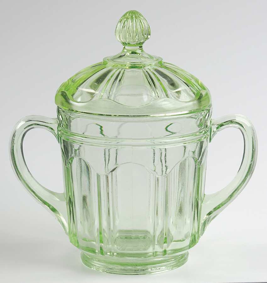 Colonial Green Sugar Bowl & Lid by Anchor Hocking-1