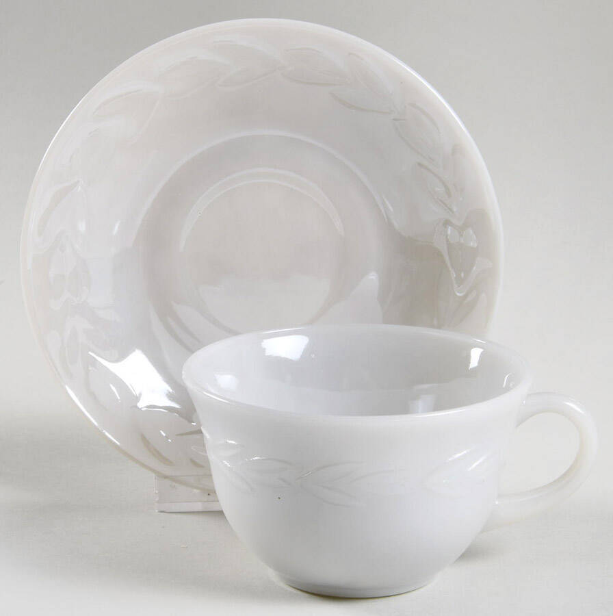 Gray Laurel Cup & Saucer Set by Anchor Hocking-1