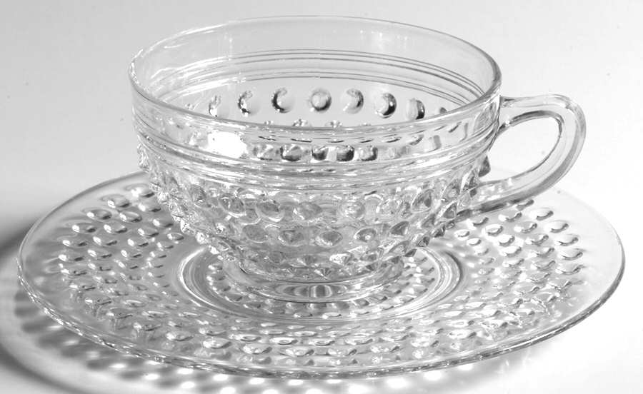 Hobnail Clear Cup and Saucer, No Ring Bread & Butter Plate by Anchor Hocking-1